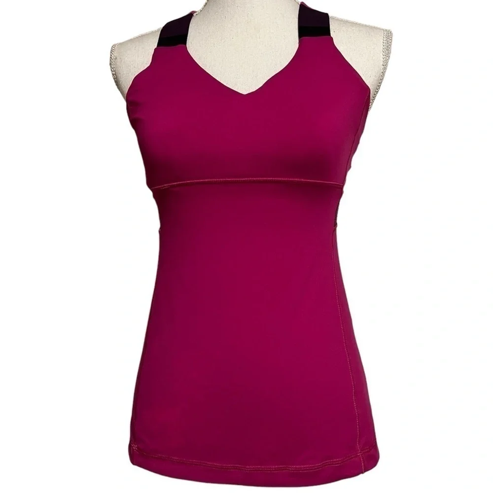 LULULEMON WOMENS SIZE 6 PINK PURPLE ATHLETIC TANK WITH CRISSCROSS STRAPS